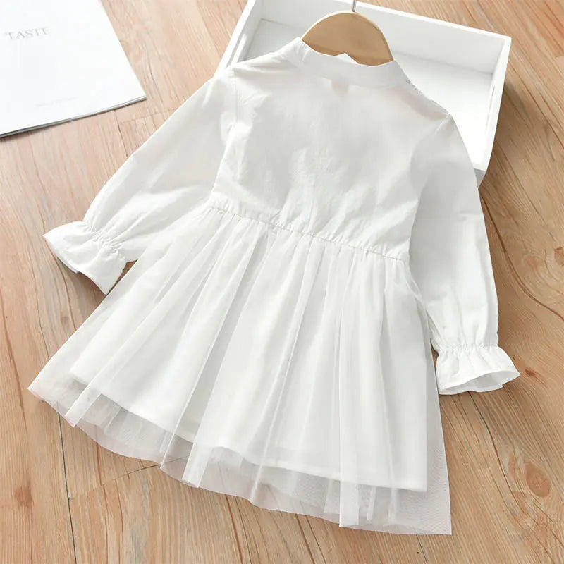 Korean Style Princess Dress with Long-sleeved Gauze Skirt