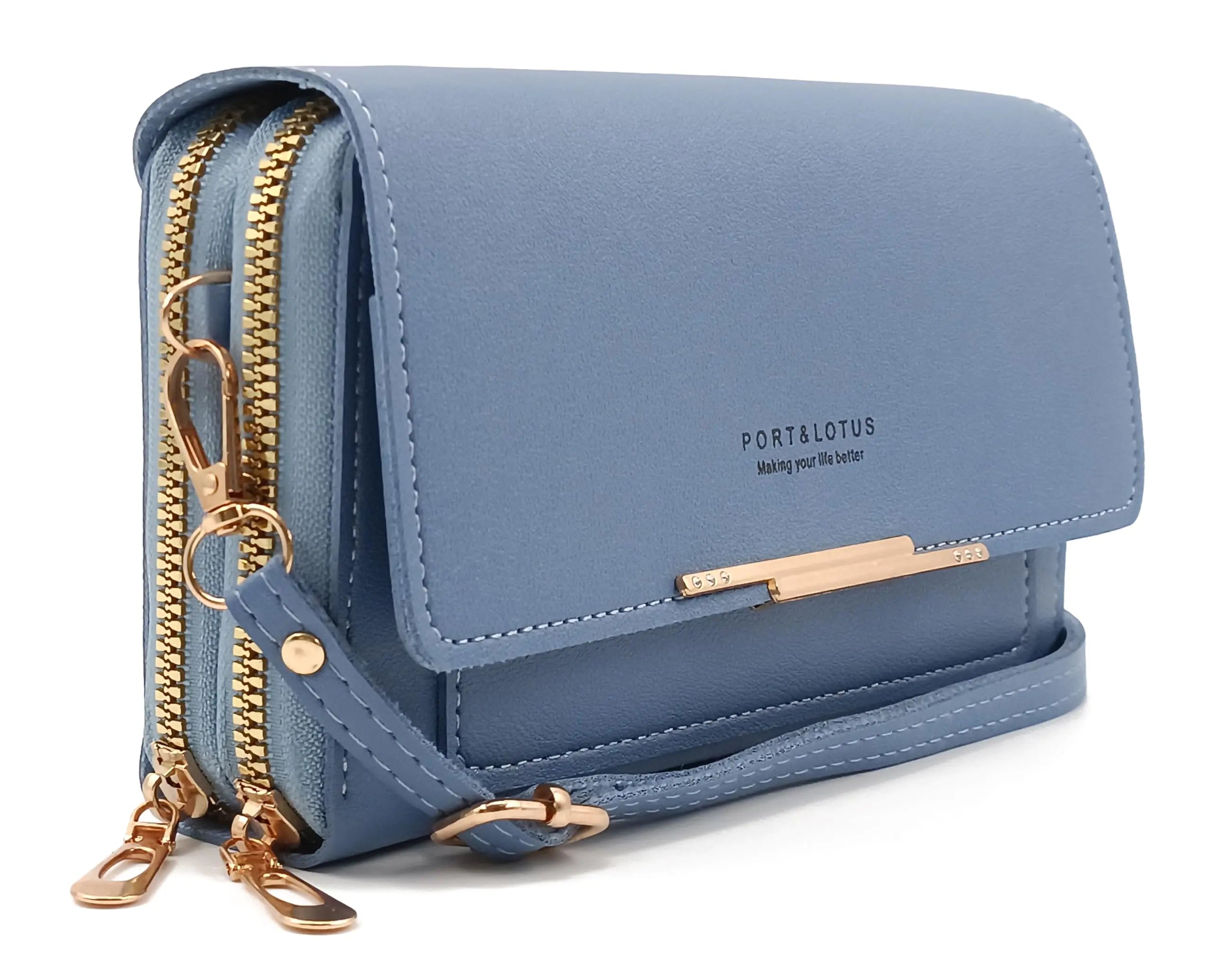 PORT&LOTUS Small Crossbody Bag for Women Trendy Womens Blue PU Leather Cross Body Bag for Woman Small Shoulder Bag Cross Body Purse Women with Shoulder Strap