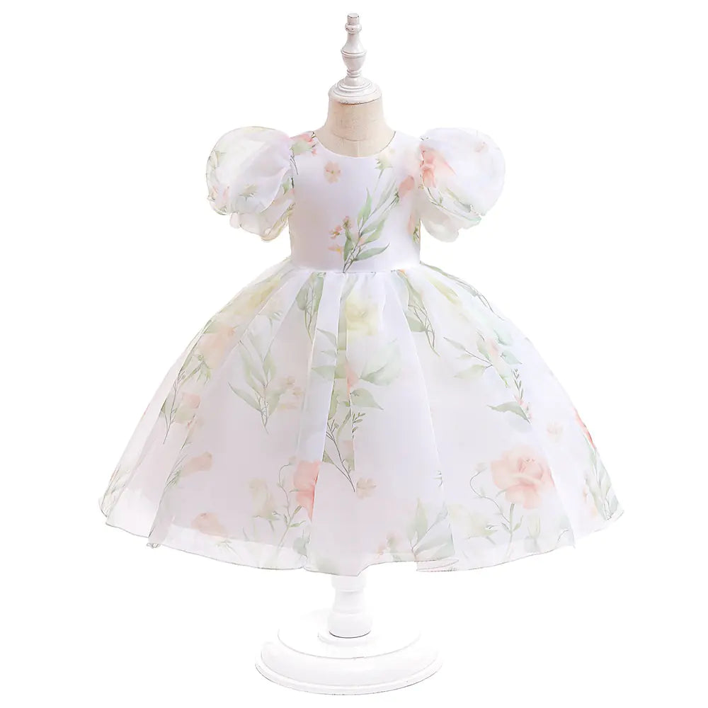 Girls Casual Puff Sleeve Princess Dress