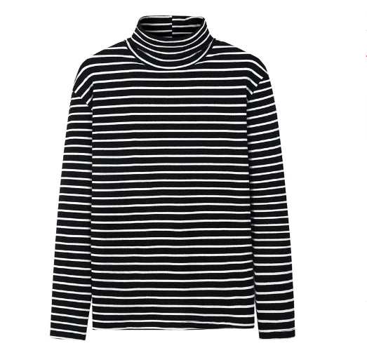 Striped Turtleneck Couple Long Sleeve T-Shirt
