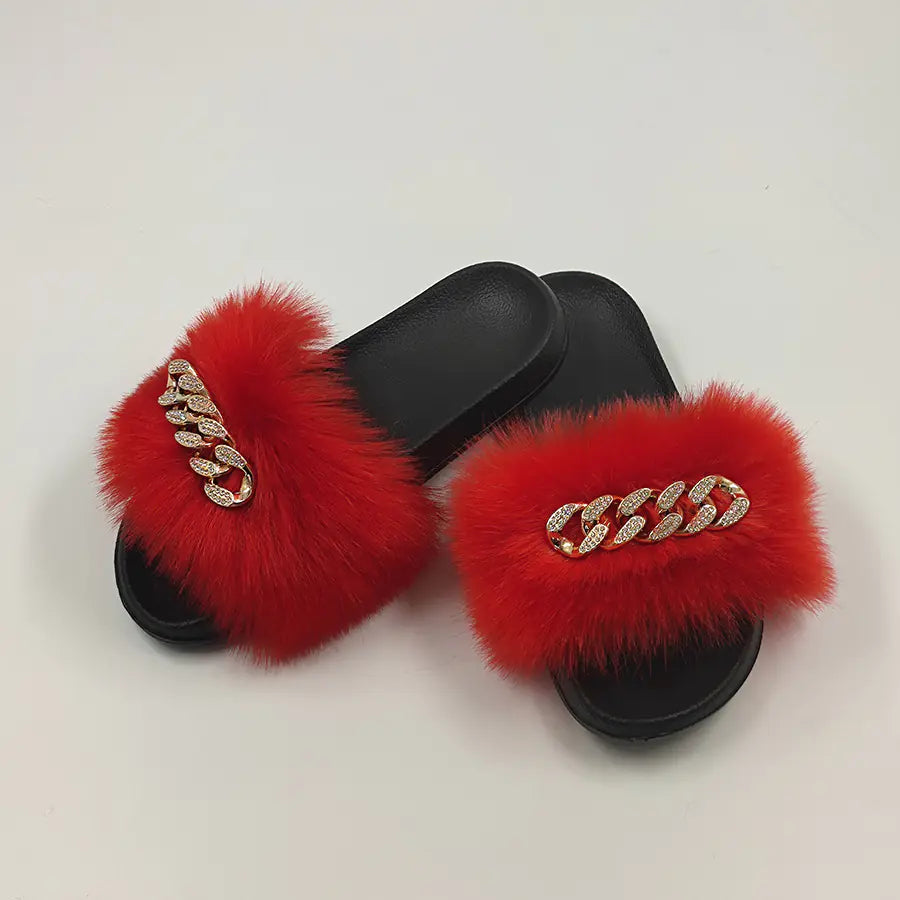 Chanclas de Felpa de Imitación de Piel de Zorro