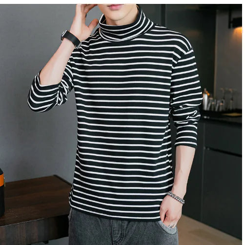 Striped Turtleneck Couple Long Sleeve T-Shirt