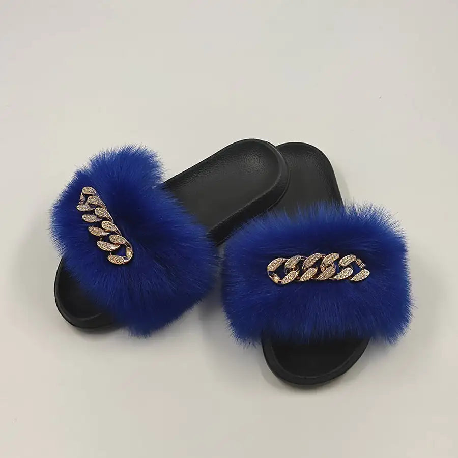 Chanclas de Felpa de Imitación de Piel de Zorro