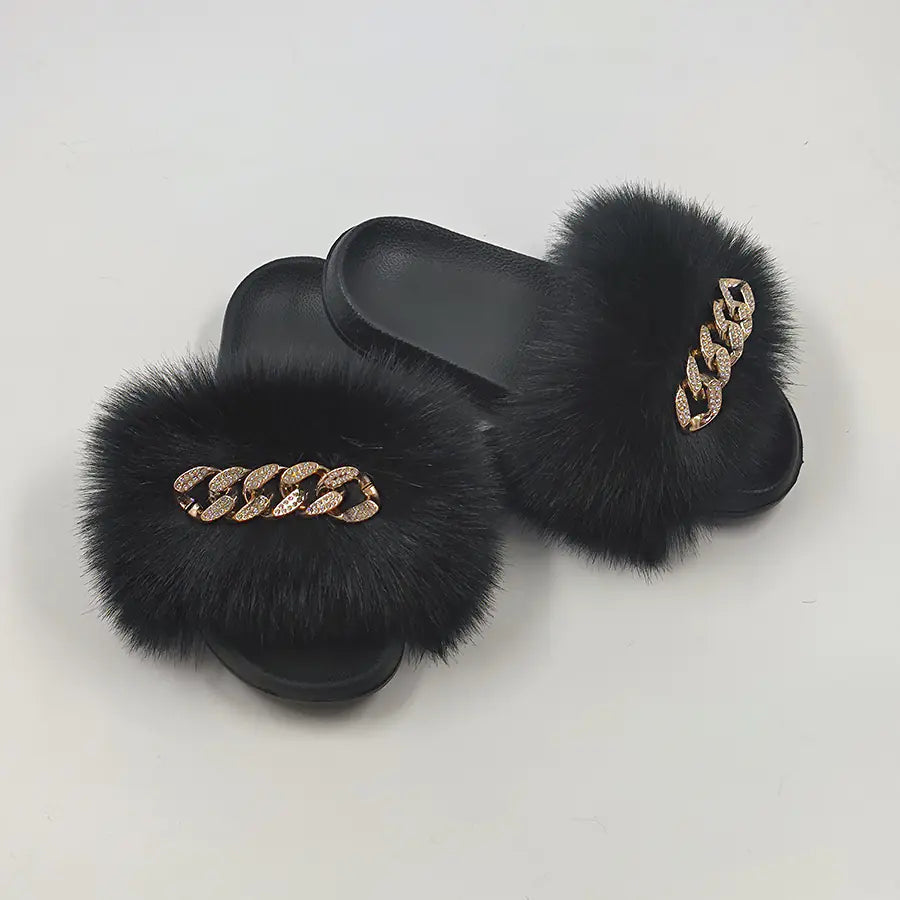Chanclas de Felpa de Imitación de Piel de Zorro