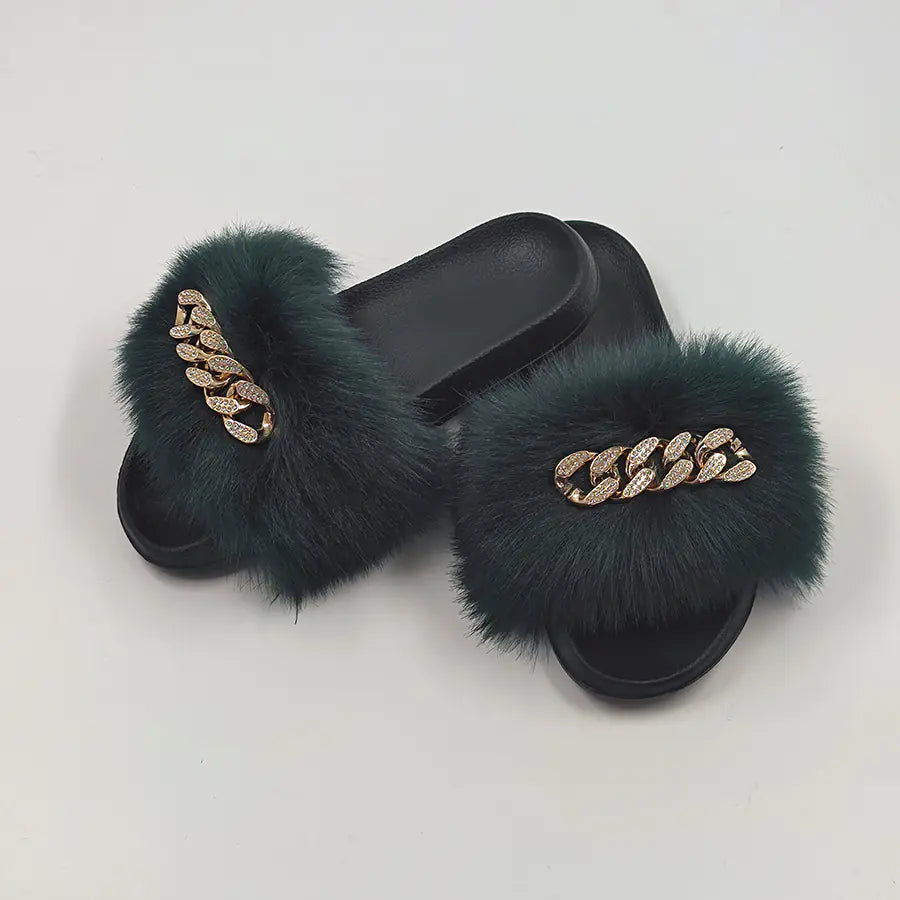 Chanclas de Felpa de Imitación de Piel de Zorro