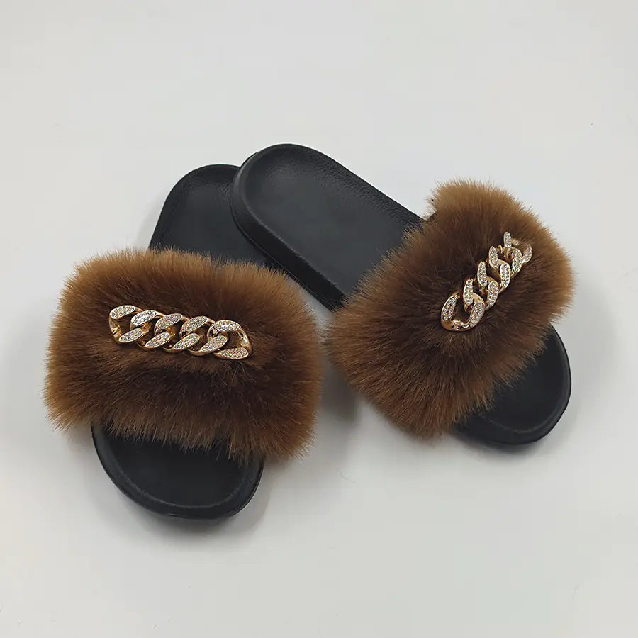Chanclas de Felpa de Imitación de Piel de Zorro