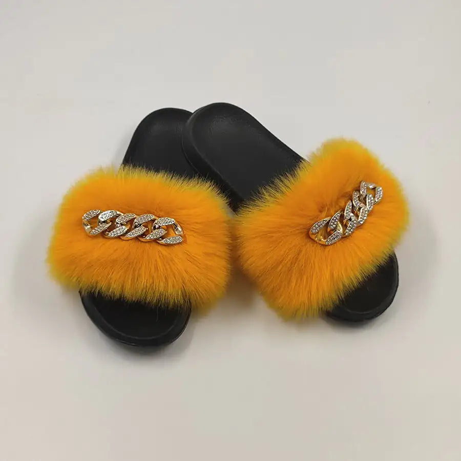 Chanclas de Felpa de Imitación de Piel de Zorro