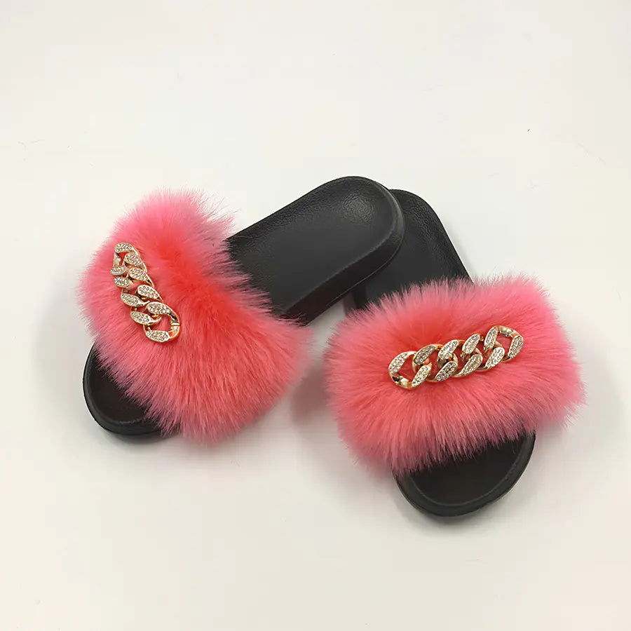 Chanclas de Felpa de Imitación de Piel de Zorro