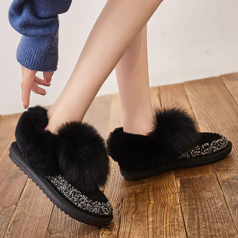 New Women's Short Snow Boots with Fox Fur