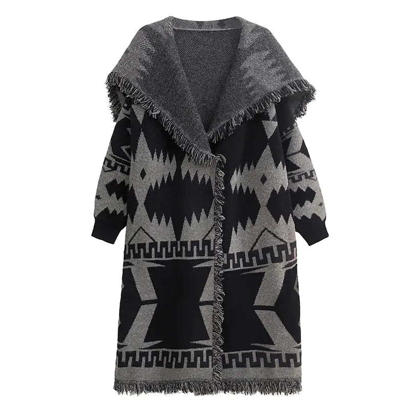 Niche Long-Cut Tassel Sweater Cardigan for Winter