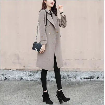 Hepburn Style Women's Mid-Length Wool Coat