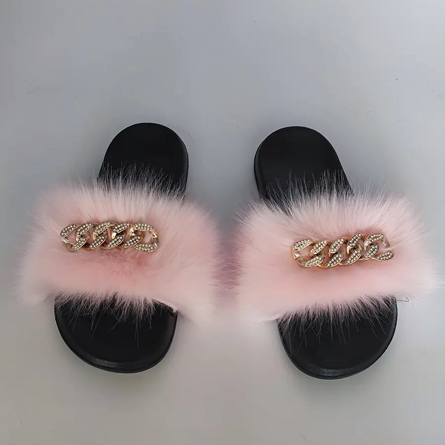 Chanclas de Felpa de Imitación de Piel de Zorro