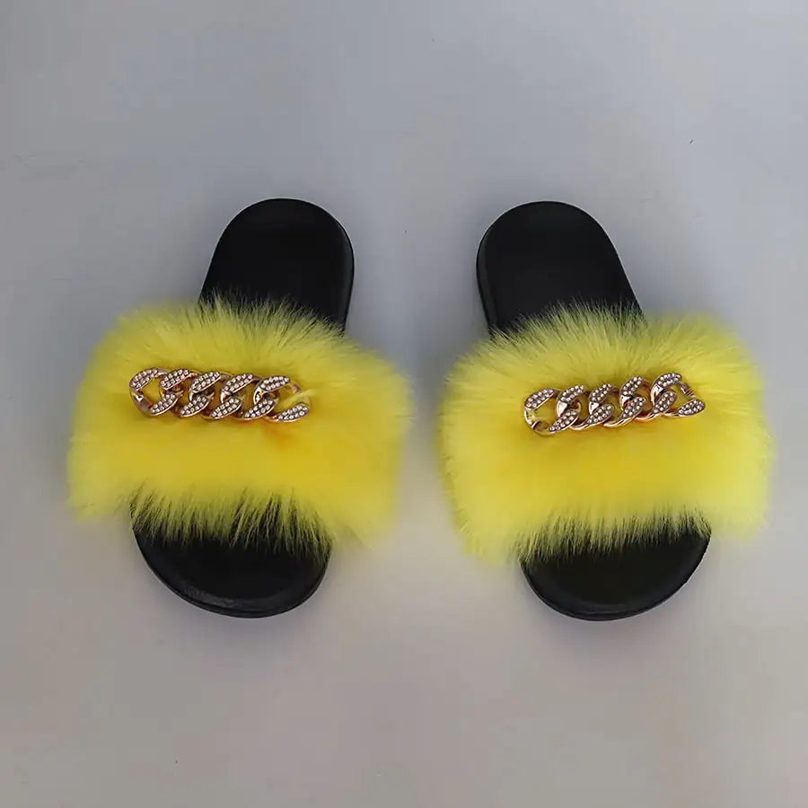 Chanclas de Felpa de Imitación de Piel de Zorro
