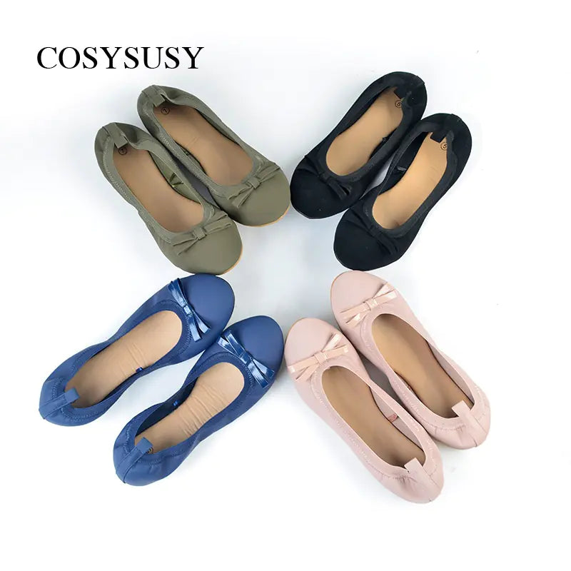 Lovely Pearl Bow Bright Leather Round Toe Flats
