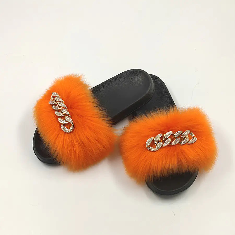 Chanclas de Felpa de Imitación de Piel de Zorro