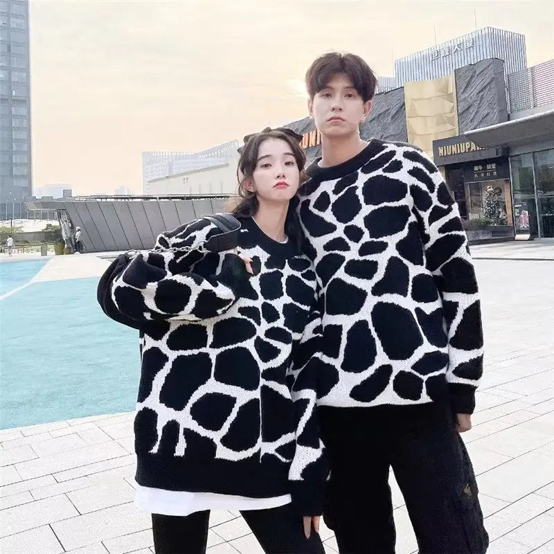 Couple's Loose Zebra Thermal Sweater for Autumn/Winter