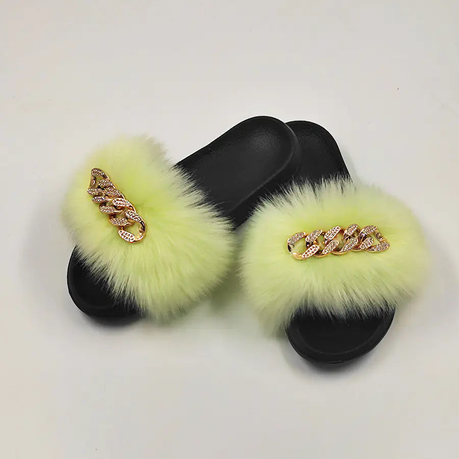 Chanclas de Felpa de Imitación de Piel de Zorro