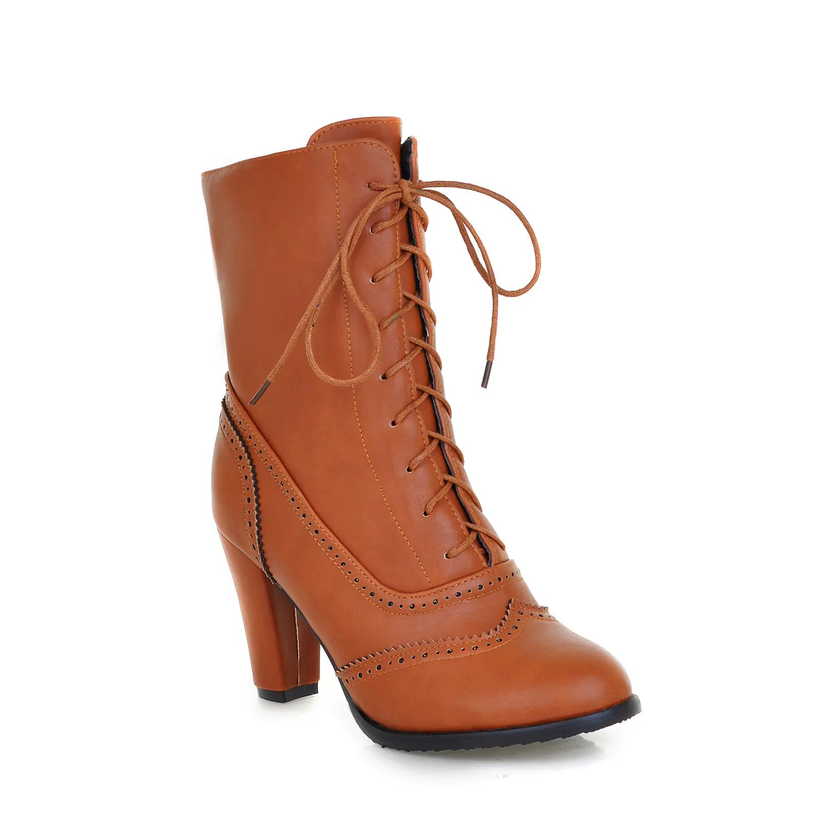 Plus Size Women's Lace Up High Heel Short Boots 40-43