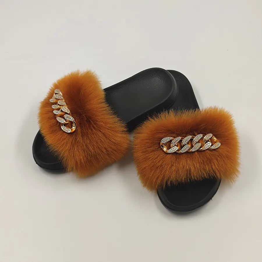 Chanclas de Felpa de Imitación de Piel de Zorro