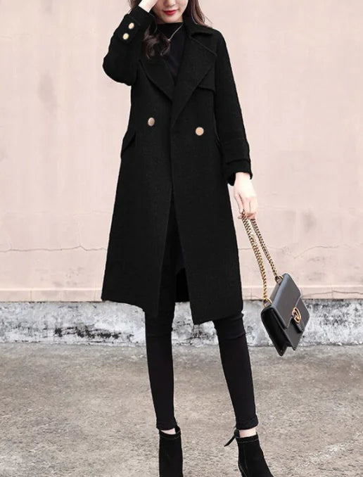 Hepburn Style Women's Mid-Length Wool Coat
