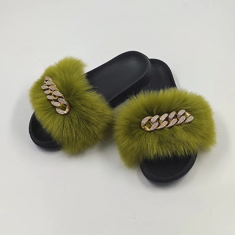 Chanclas de Felpa de Imitación de Piel de Zorro
