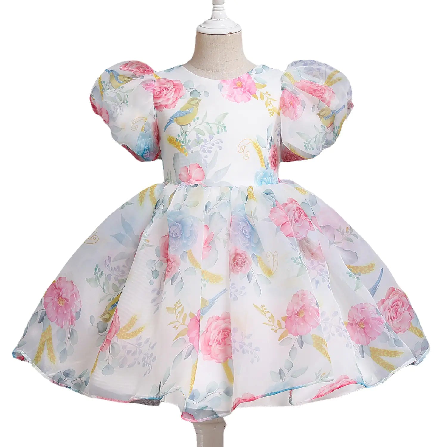 Girls Casual Puff Sleeve Princess Dress