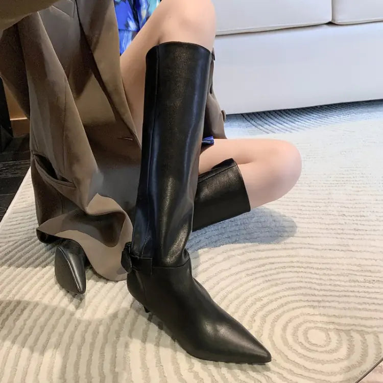 Stiletto Bow High Cowhide Boots for Women