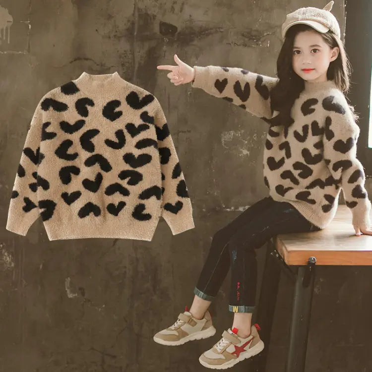 Children's Leopard-Print Mink Wool Sweater