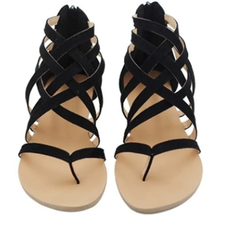 Fashion Hollow Large Size Flat Women's Sandals with Zipper