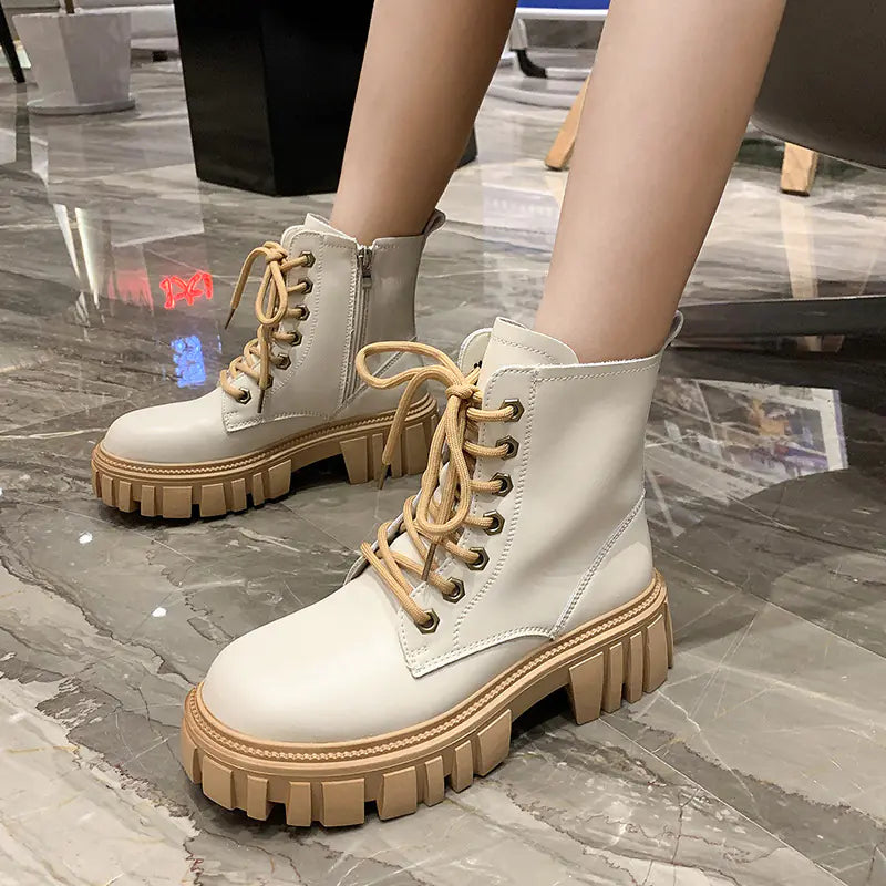 Round Toe Lace-Up Martin Boots for Autumn & Winter