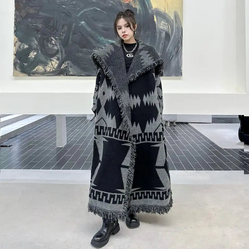 Niche Long-Cut Tassel Sweater Cardigan for Winter