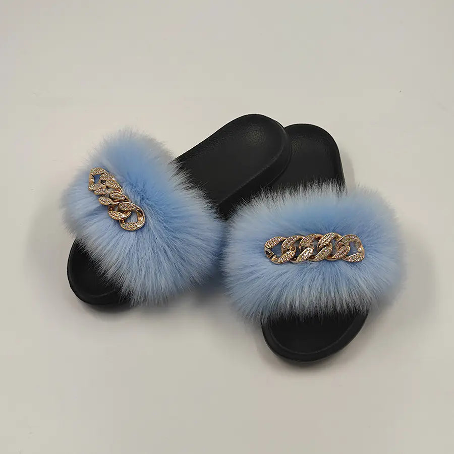 Chanclas de Felpa de Imitación de Piel de Zorro